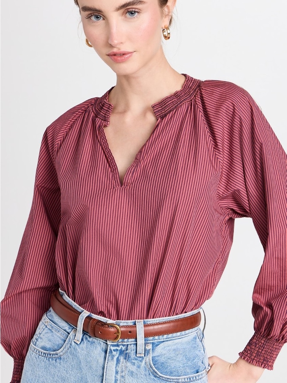 🍇Nation LTD 🍇 Stripe Long-sleeve Peasant Blouse. Size M